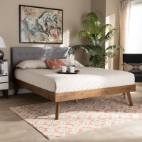 Baxton Studio SW8168-Light Grey/Walnut-M17-Full Devan Mid-Century Modern Light Grey Fabric Upholstered Walnut Brown Finished Wood Full Size Platform Bed